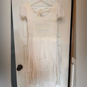 Free People Sound of The Sea Mini Dress Embroidered Ivory Tiered XS Gently Used